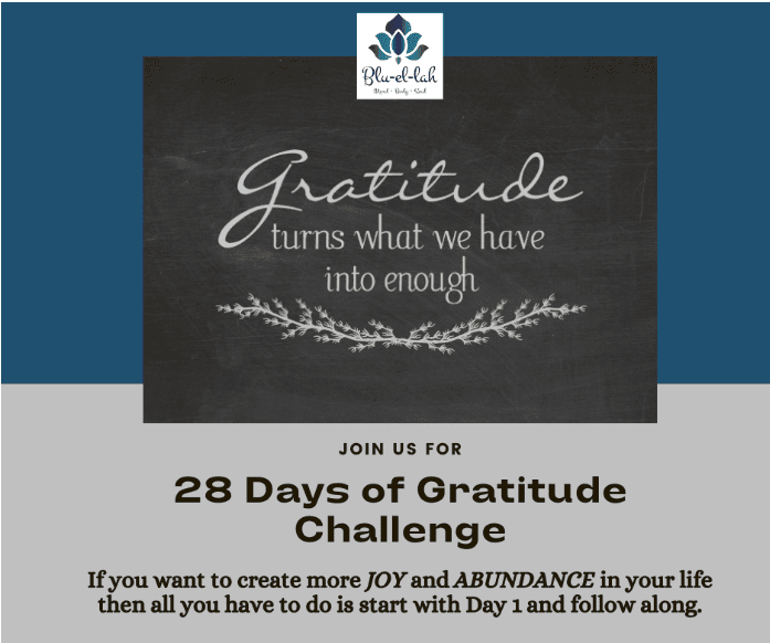 A flyer for the 28 days of gratitude challenge.